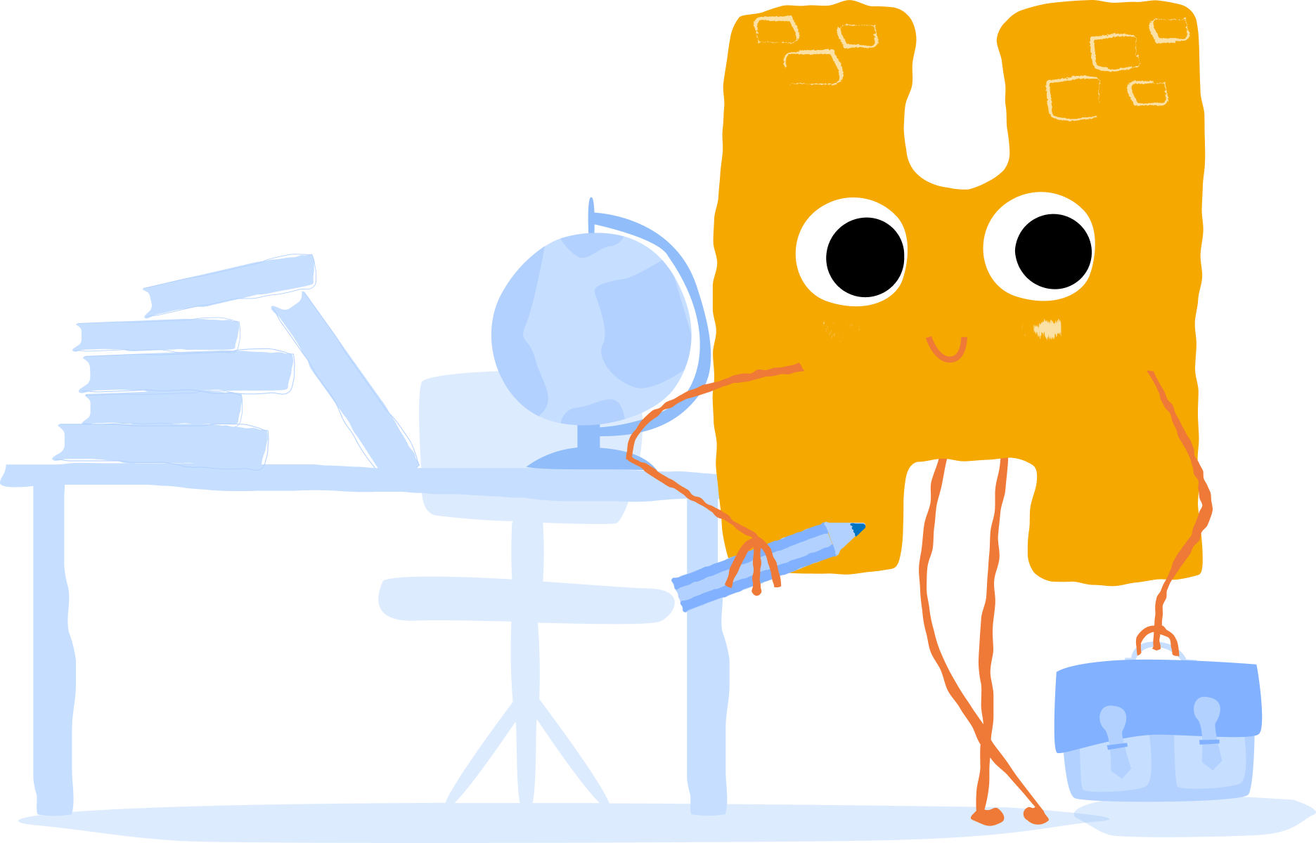 Orange character "Letter H" sitting on a desk